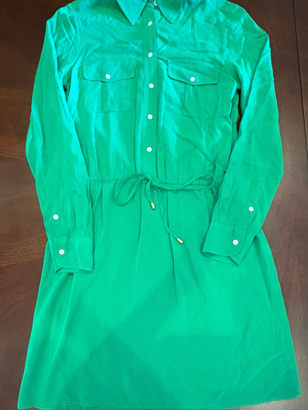 Lauren Ralph Lauren Green Viscose Utility Shirt Dress Size 4 Drawstring Waist